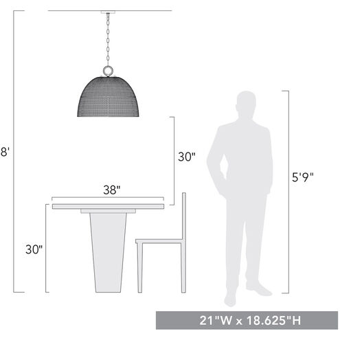 Rue 5 Light 21 inch Matte Black Pendant Ceiling Light in Woven Sweet Grass